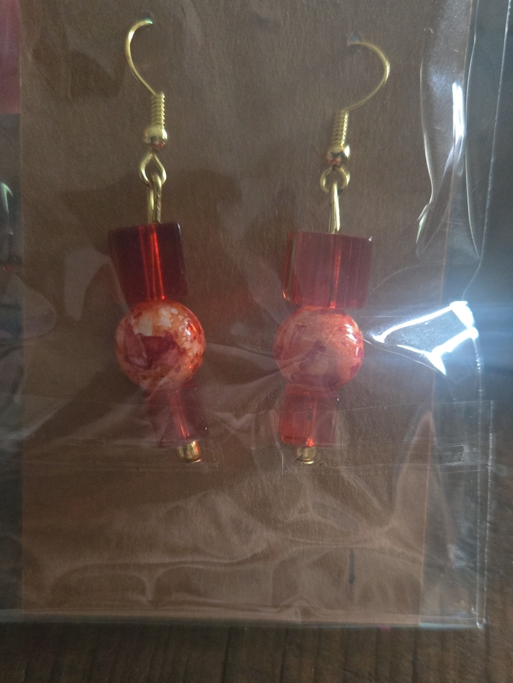 Glass Drop Earrings with Marbled Bead